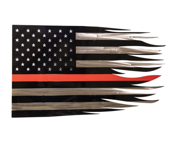 Tattered Rustic Metal Fireman American Flag